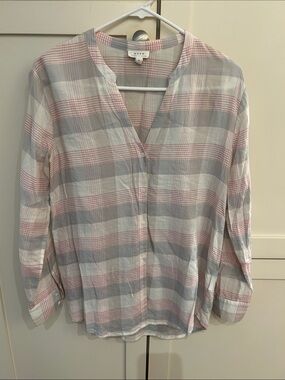 Soft Joie red & grayPlaid Women's Button-Front Top, size small